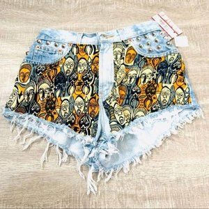 Upcycled Custom Designed Studded Cut Off Shorts Size 6